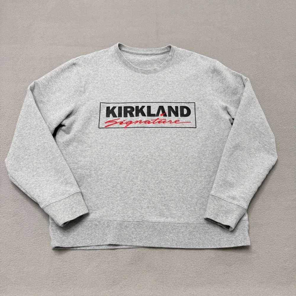 Kirkland Signature Sweatshirt Mens M Gray Logo Embroidered Fleece Pullover Crew